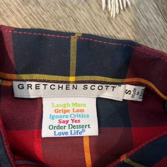 Gretchen Scott Priss Blouse Duke of York Plaid Blouse Large Red Blue S - Picture 8 of 9
